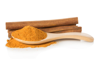 cinnamon on white background
