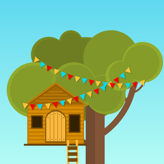 Tree House children's games. Playhouse on the tree. Secret place.