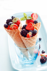 fresh berries in waffle cone
