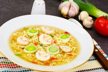 Tasty Mushroom Soup with Chinese Noodles