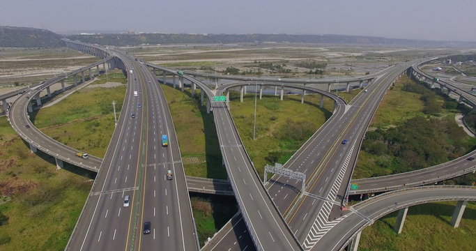 Aerial view of city highway interchange bridge road