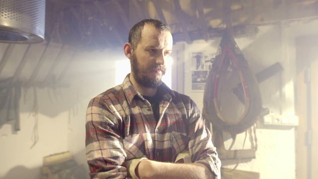 Man is standing in the middle of the cabin 