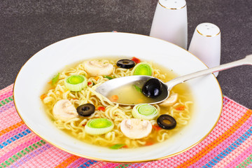 Tasty Mushroom Soup with Chinese Noodles