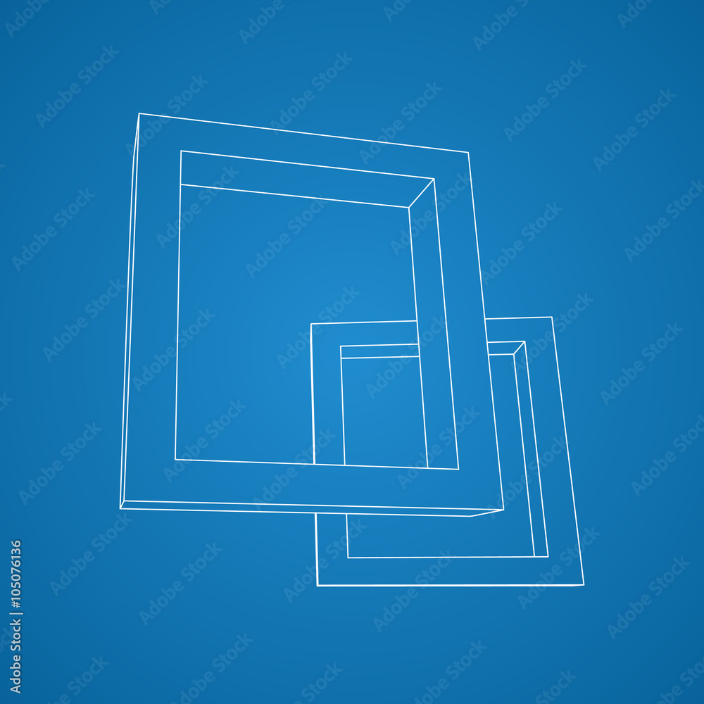 Poster Two rectangular 3D frames blueprint