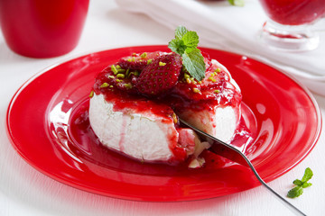 Baked Camembert with strawberry sauce strawberries.