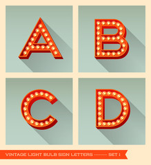 Vintage light bulb sign letters a, b, c, d