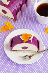 Bush blueberry cake with cream and creamy mousse.