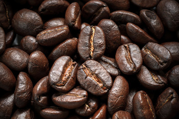 The macro of roasted coffee beans.