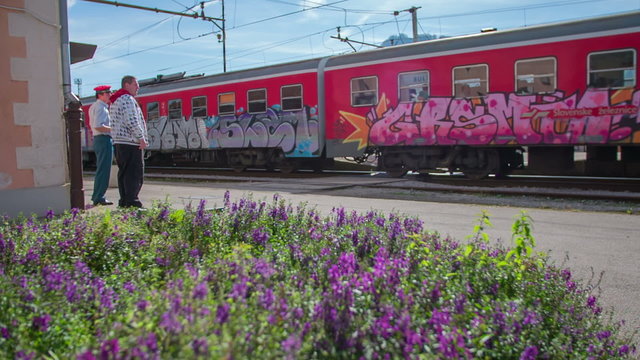 Modern train arriving to the station 