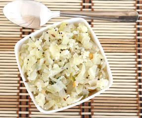 Cabbage curry in a bowl.
