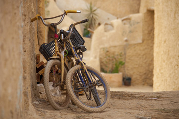 The ruins of ancient African Berber city fortress, bicycle, Egyp