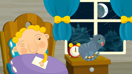 Cartoon child is sleeping in his room - illustration for the children