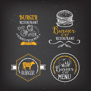 Burger menu restaurant badges. Fast food design template.