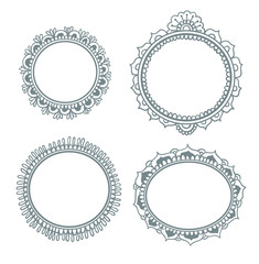 Vector set with abstract floral frames in indian style. Boho collection.