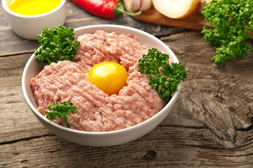 Homemade raw minced pork with egg yolk