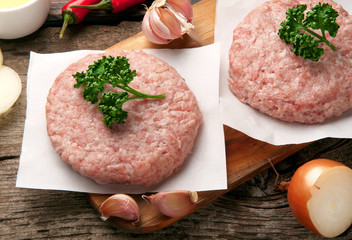 Raw pork meat steak cutlets
