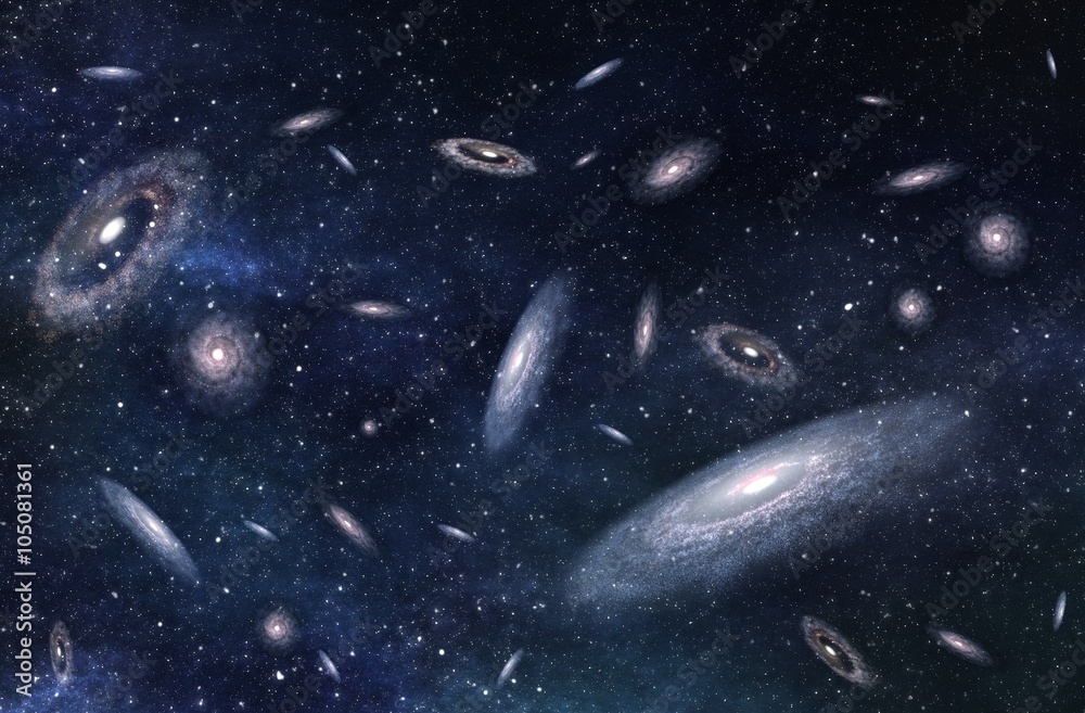 Wall mural large-scale structure of multiple galaxies in deep universe. 3d rendered digital illustration