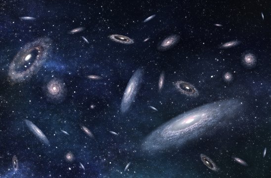 Fototapeta Large-scale structure of Multiple Galaxies in Deep Universe. 3D rendered digital illustration