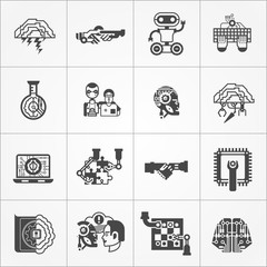 Artificial Intelligence Black White Icons Set 