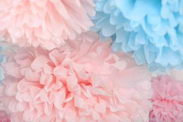 Pompons close-up, pink and blue.