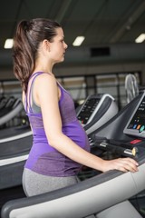 Obraz na płótnie Canvas Pregnant woman exercising on a treadmill