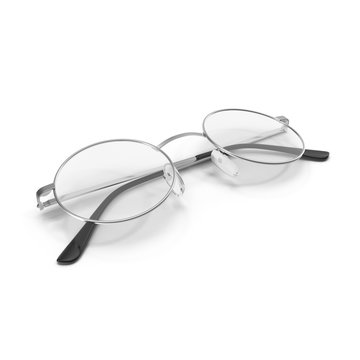 Folded round eyeglasses isolated on white background.