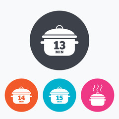 Cooking pan icons. Boil fifteen minutes.