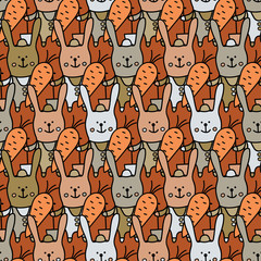 Seamless vector background with decorative rabbits. Print. Cloth design, wallpaper.