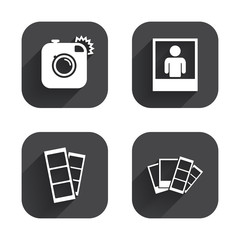 Photo camera icon. Flash light and selfie frame.