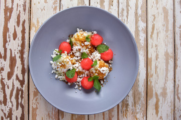 watermelon salad with parmesan and vanilla ice cream