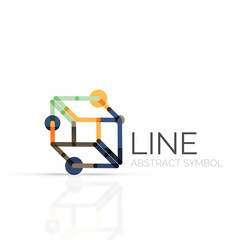Linear abstract logo, connected multicolored segments of lines geometrical figure