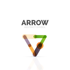 Linear arrow abstract logo, connected multicolored segments of lines in directional pointer figure