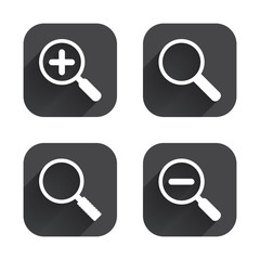 Magnifier glass icons. Plus and minus zoom tool.