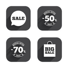 Sale speech bubble icon. Big sale shopping bag.