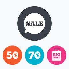 Sale speech bubble icon. Big sale shopping bag.