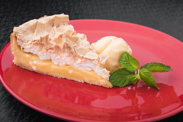 Slice of cake with ice cream