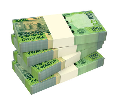 Malawi kwacha bills isolated on white background. Computer generated 3D photo rendering.