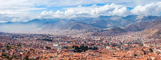 Wandcirkels aluminium Luchtfoto van Cusco © saiko3p