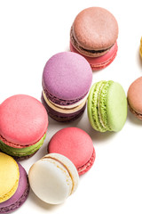 Fresh macaroons on white background