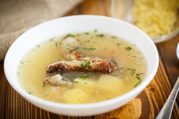 soup with meat skewers 