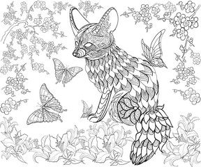 Hand drawn ink pattern. Coloring book Coloring for adult