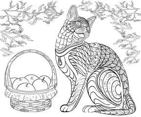 Hand drawn ink pattern. Coloring book Coloring for adult