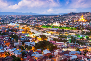 Tbilisi aerial view - obrazy, fototapety, plakaty