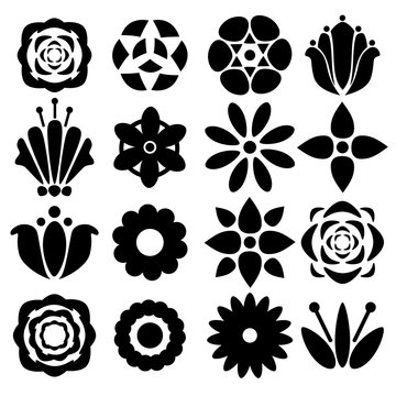 Set black silhouettes flowers isolated