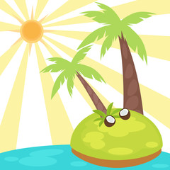 Vector illustration of cartoon palm trees on a small island.