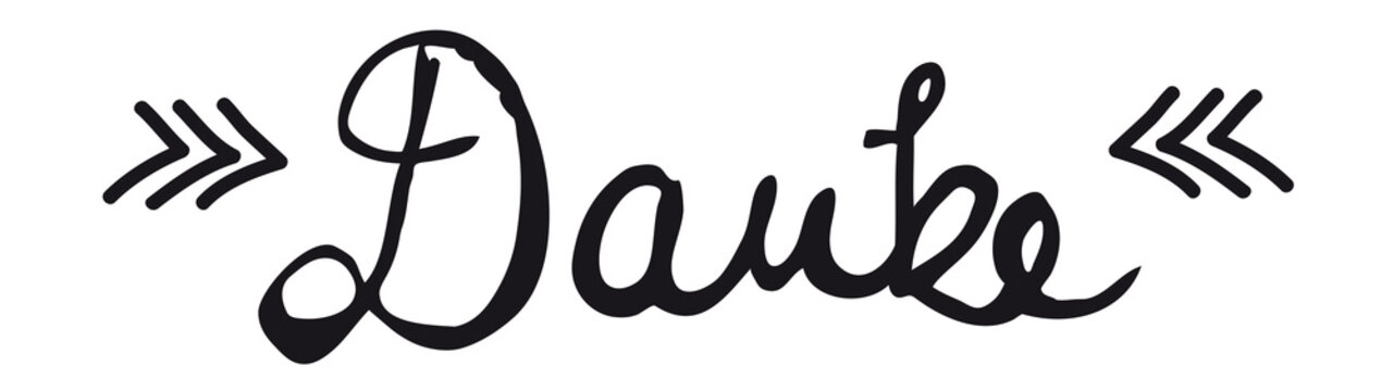 Dankbarkeit zeigen, dankbar sein, Schriftzug Danke in Schreibschrift, Handschrift in schwarzer Tusche, Vektor, isoliert