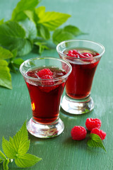 Raspberry liqueur. selective focus.