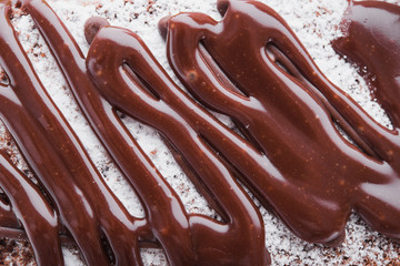 melted dark chocolate on a cake