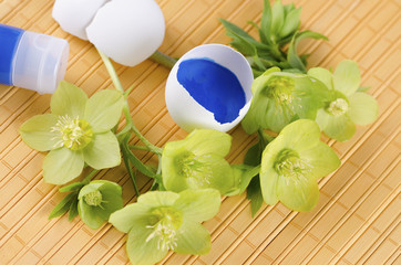 Easter decoration with egg shells and filled with tempera paints