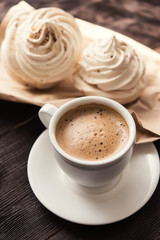 White cup of espresso coffee